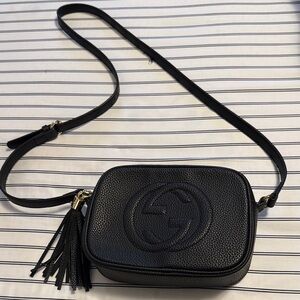 Black Leather Crossbody Bag with Tassel